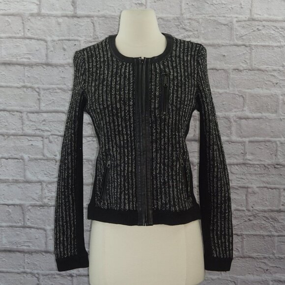 Rag & Bone Paula Tweed Leather Trim Zip Jacket XS - Picture 2 of 9